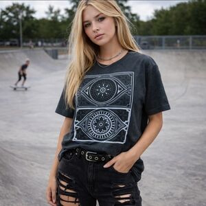 Volcom Graphic T-Shirt Gray/White Cotton Skater Girl Streetwear Casual Sz  L